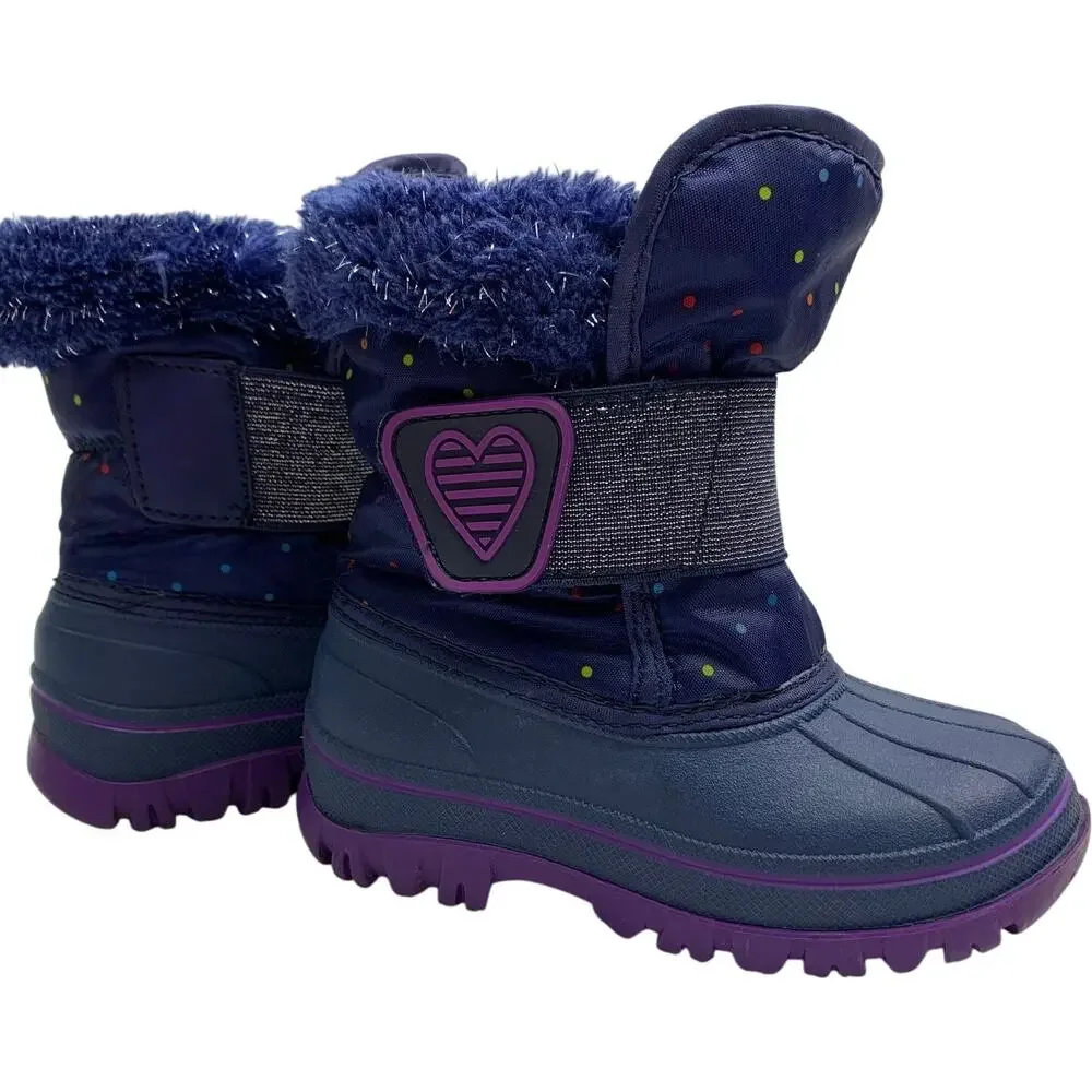 Girls Sz 8 Blue Sparkle Fluffy Snow Boots Insulated Slip On Winter Boots
